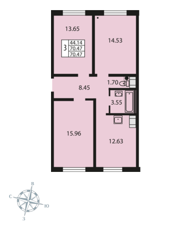 3-комнатная, 71 м² — ЖК ЖК Звездный дуэт