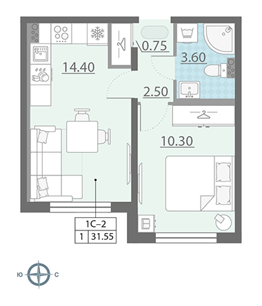 1-комнатная, 32 м² — ЖК ЖК Ручьи