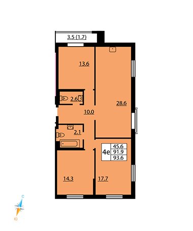 3-комнатная, 94 м² — ЖК ЖК Цивилизация на Неве