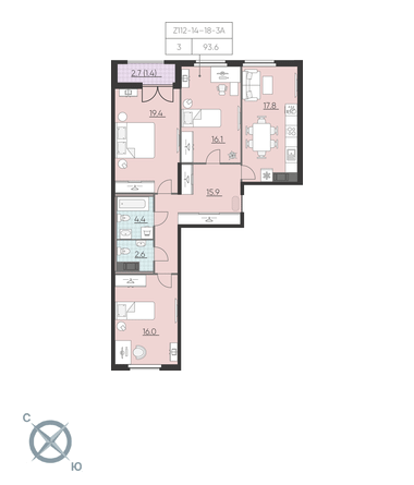 3-комнатная, 94 м² — ЖК ЖК Цивилизация на Неве