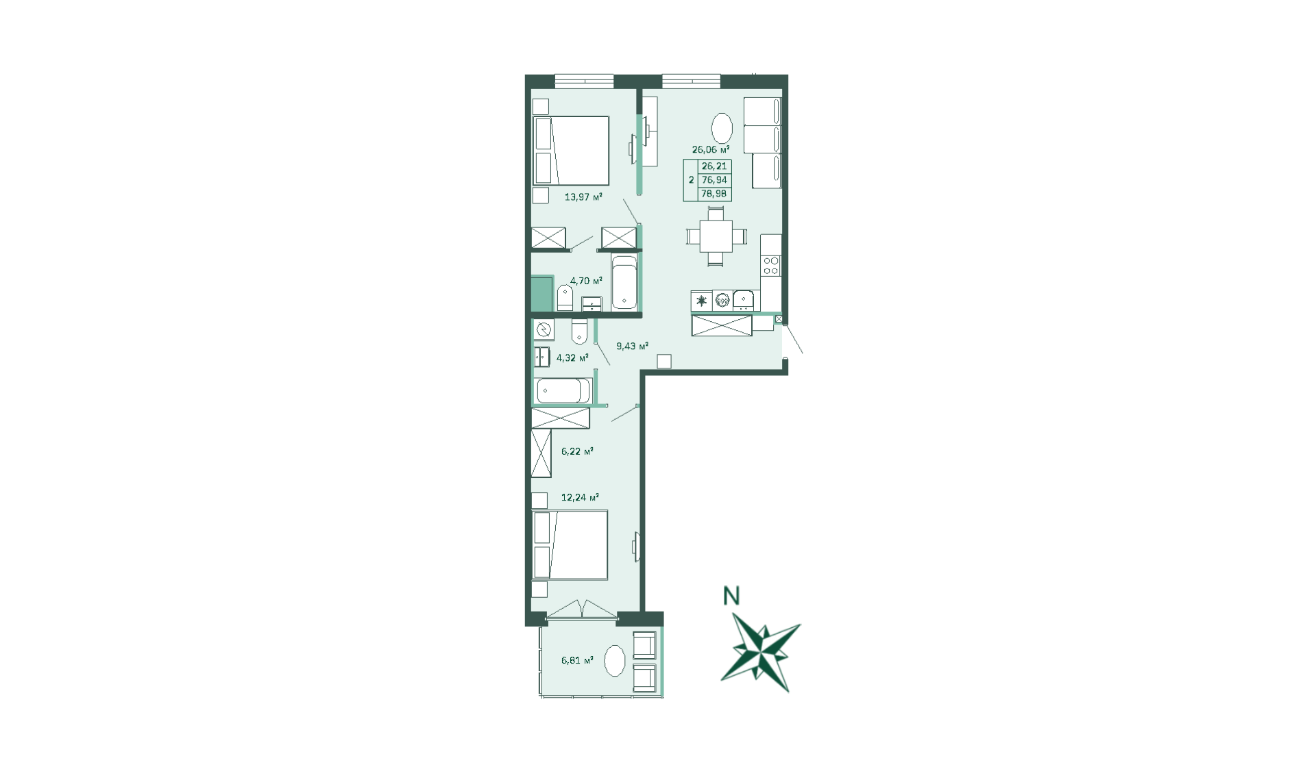 2-комнатная, 78 м² — ЖК ЖК Магнифика Резиденс (Magnifika Residence)