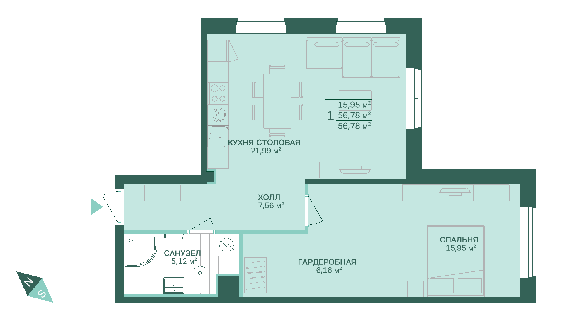 1-комнатная, 57 м² — ЖК ЖК Магнифика Резиденс (Magnifika Residence)