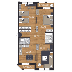 3-комнатная, 76 м² — ЖК ЖК "Георг Ландрин"