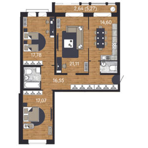 3-комнатная, 70 м² — ЖК ЖК "Георг Ландрин"