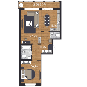 2-комнатная, 54 м² — ЖК ЖК "Георг Ландрин"