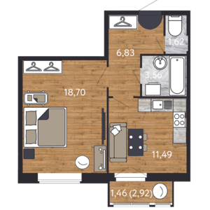 1-комнатная, 33 м² — ЖК ЖК "Георг Ландрин"
