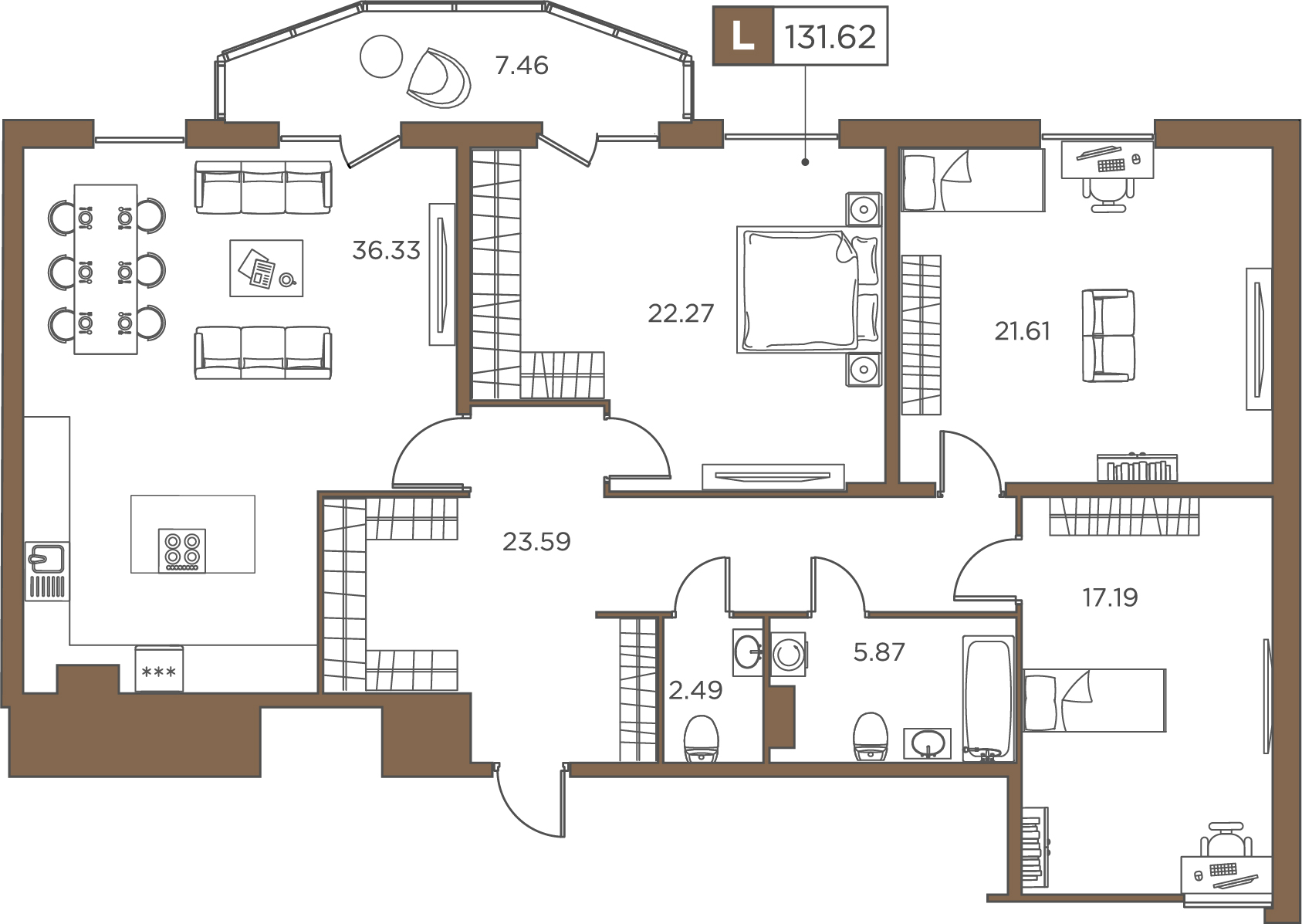 3-комнатная, 131.62 м² — ЖК ЖК Promenade (Променад)
