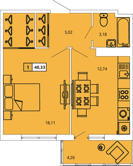 1-комнатная, 40.27 м² — ЖК ЖК «Ол Инклюзив (All Inclusive)»