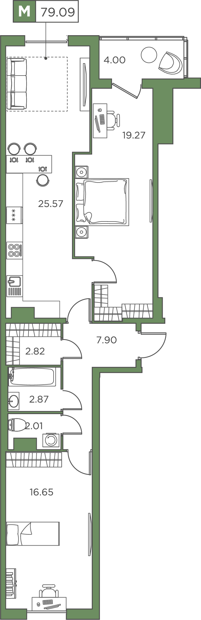 2-комнатная, 79.09 м² — ЖК ЖК Promenade (Променад)