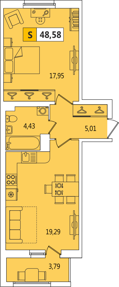 1-комнатная, 48.58 м² — ЖК ЖК ArtКвартал.Аквилон (АртКвартал.Аквилон)