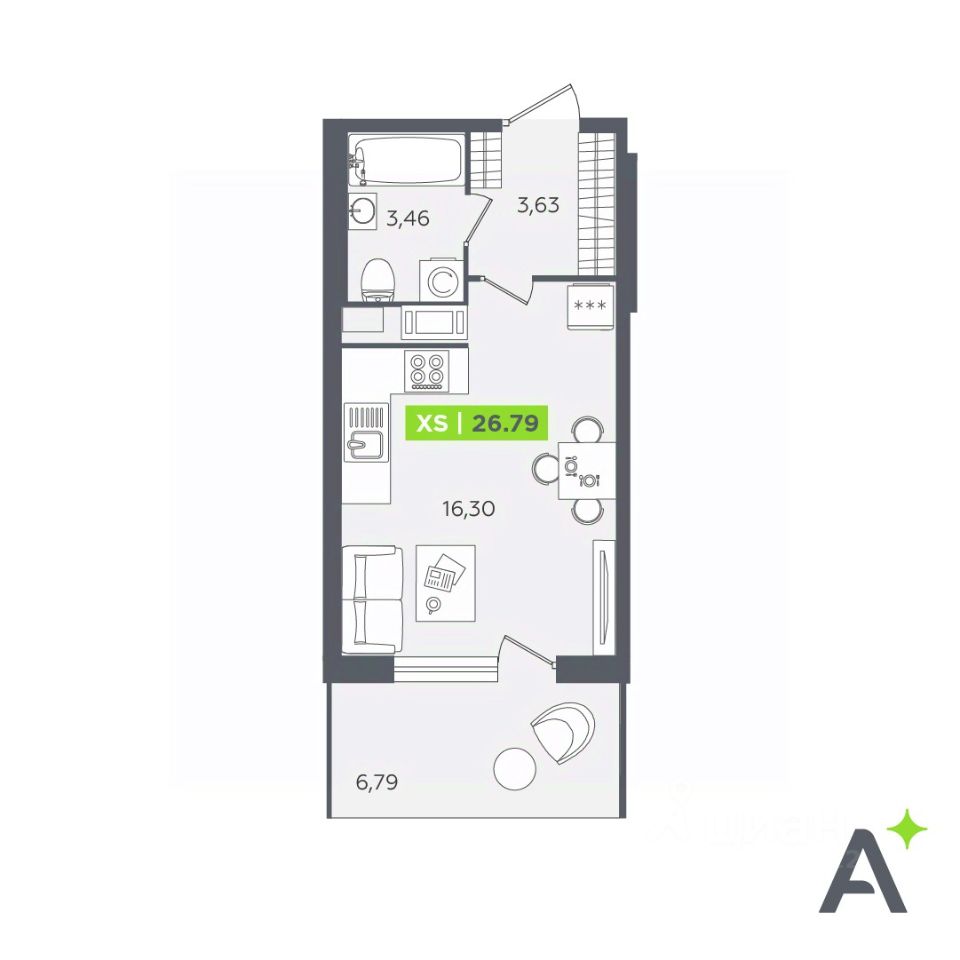 Студия, 26.79 м² — ЖК ЖК «Аквилон Сториз (Аквилон Stories)»