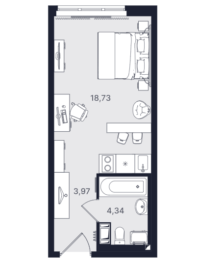Студия, 27.04 м² — ЖК ЖК «Про.Молодость (Апартаменты Про.Молодость)»