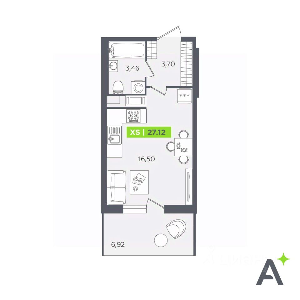 Студия, 27.12 м² — ЖК ЖК «Аквилон Сториз (Аквилон Stories)»