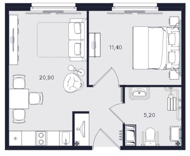 2-комнатная, 37.5 м² — ЖК ЖК «Апартаменты Интуит (IN2IT)»