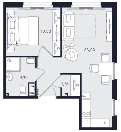 2-комнатная, 39 м² — ЖК ЖК «Апартаменты Интуит (IN2IT)»