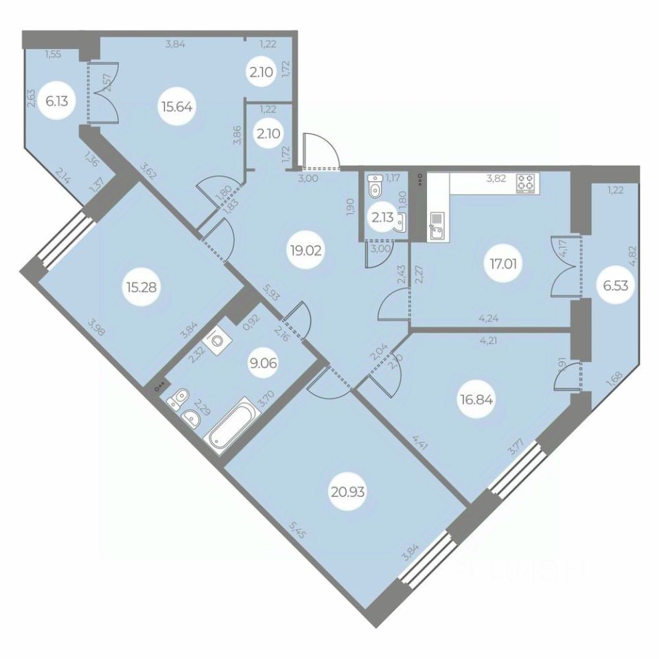 4-комнатная, 126.44 м² — ЖК ЖК «Огни Залива»