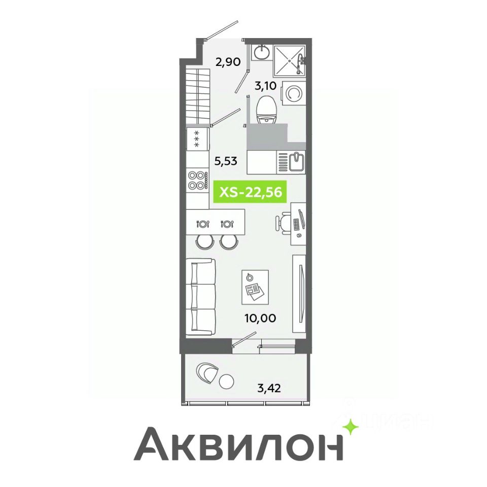 Студия, 22.56 м² — ЖК ЖК «Аквилон ЯНИНО»