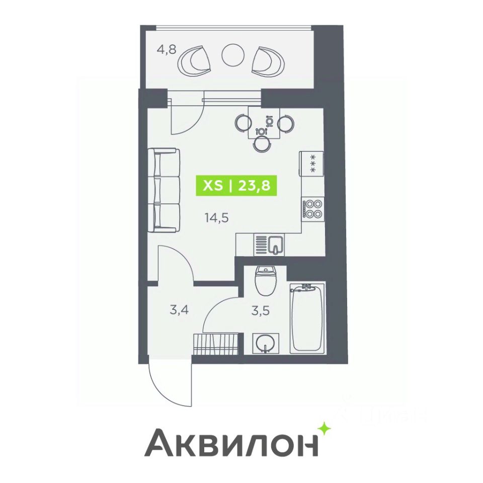 Студия, 23.8 м² — ЖК ЖК «Аквилон ЗАЛИВ (Аквилон ZALIVE)»