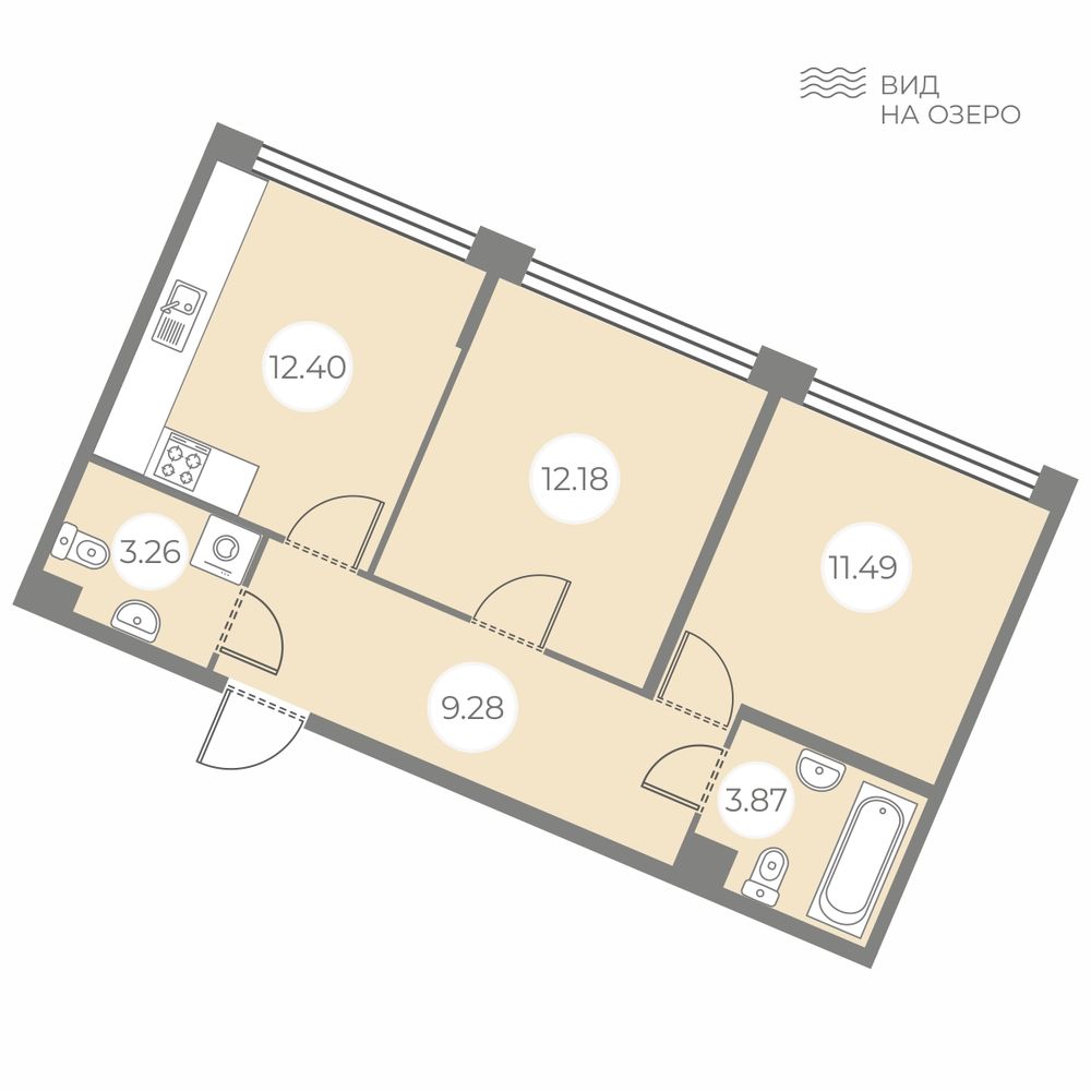 2-комнатная, 52.48 м² — ЖК ЖК БФА в Озерках