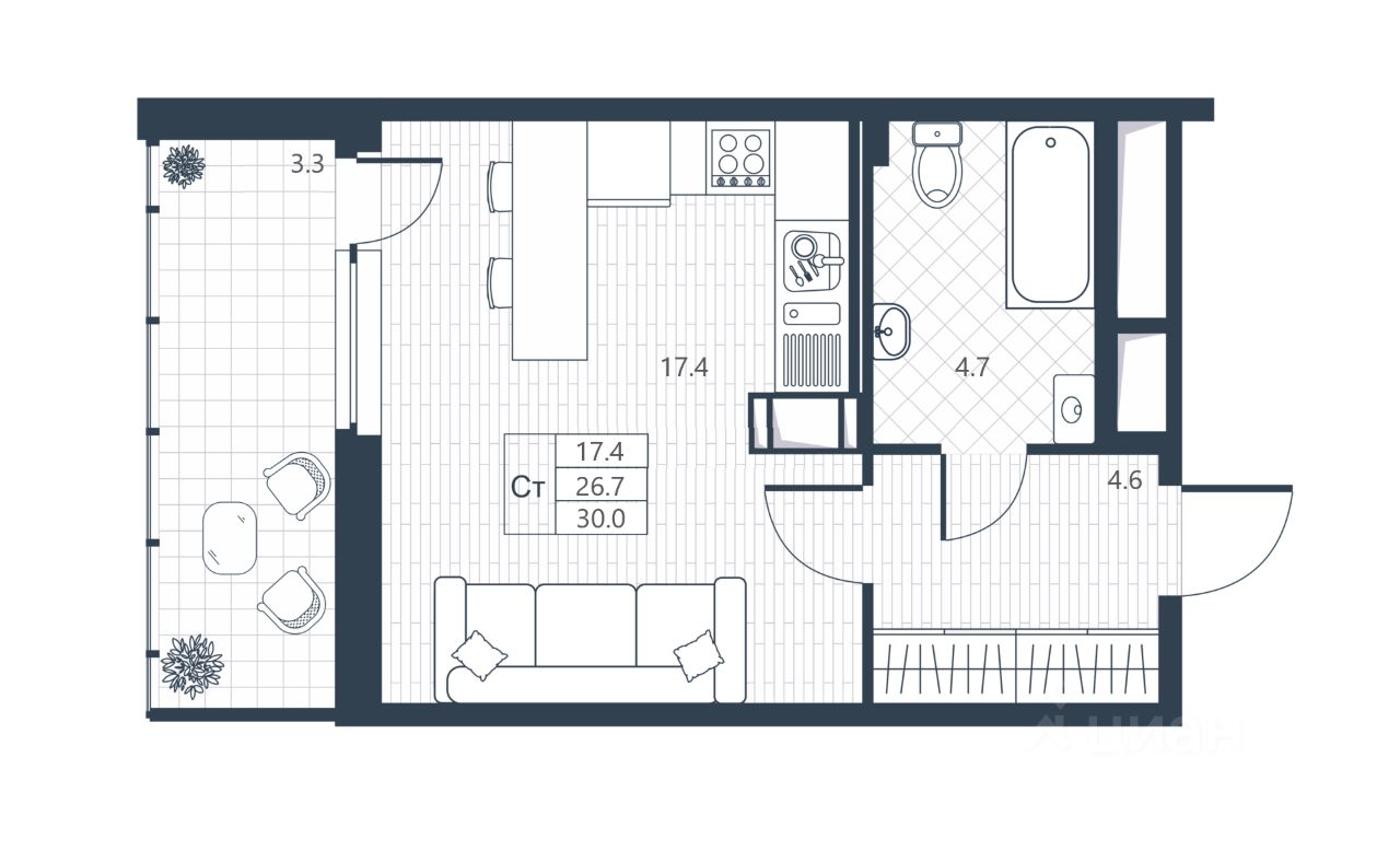 Студия, 26.7 м² — ЖК ЖК Ново-Антропшино