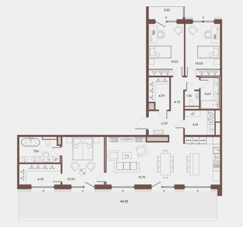 3-комнатная, 129.35 м² — ЖК ЖК Большой 67