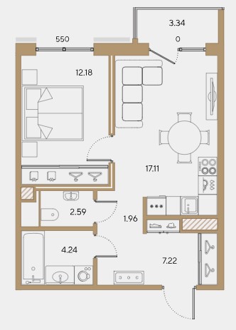 1-комнатная, 45.3 м² — ЖК ЖК Большой 67